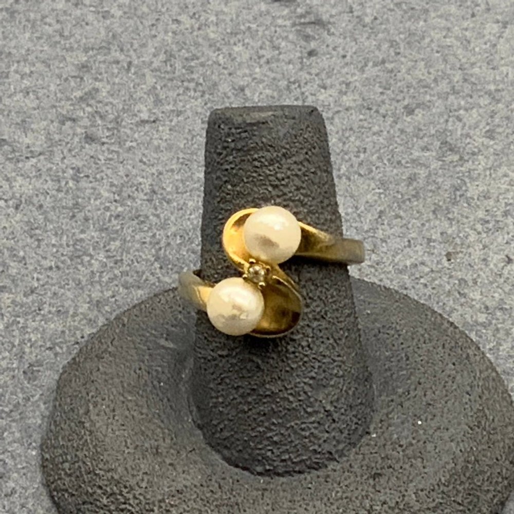 MATA Ring As Is Pearl Gold Rhinestone Size 7